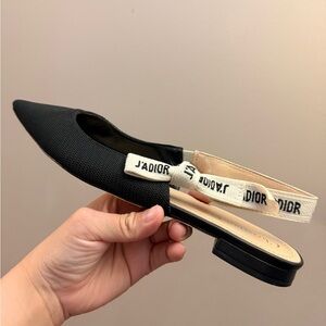 Dior Black and Cream J'Adior Slingback Flats